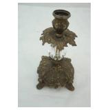 Vintage Brass and Crystal Candlestick Holder 8.5" tall