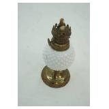 Vintage Miniature Hobnail Milk Glass Oil Lamp with Brass Burner