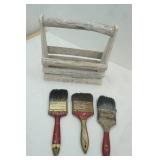 Vintage Paint Brushes and Rustic Wood Caddy