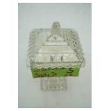 Vintage Jeannette Glass "Wedding Box" Clear Pressed Candy Dish Candle: Wild Flower