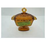 Vintage Indiana Glass Amber Lace Edge Footed Pedestal Candy Dish Candle: Amber & Cedar Wood