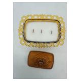 Vintage Indiana Glass Amber Lace Edge Footed Pedestal Candy Dish Candle: Amber & Cedar Wood