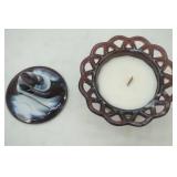 Vintage Imperial Purple Slag Glass Covered Candy Dish: Honey Orange Peel