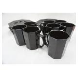 Vintage Arcoroc Octime Black Glass Coffee Cups (8ct), Dinner Plates (4ct), and Dessert Plates (4ct)