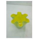 Ruffled Glass Vase 4.5" tall with a 5.5"diameter. Green and yellow