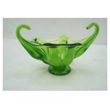 Green Glass Stretch Art Dish. 8"x5"x4.5"