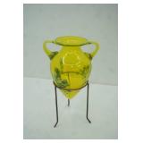MCM Hand-Blown Art Glass Vase & Metal Stand 16" tall