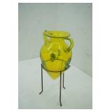MCM Hand-Blown Art Glass Vase & Metal Stand 16" tall