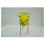 MCM Hand-Blown Art Glass Vase & Metal Stand 16" tall
