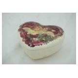 Vintage Teleflora Heart-Shaped Ceramic Trinket Box Featuring Cherubs and a Rose Motif