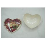 Vintage Teleflora Heart-Shaped Ceramic Trinket Box Featuring Cherubs and a Rose Motif