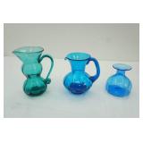 Teal Glass Pitcher, Blue Glass Pitcher, Blue Glass Bud Vase