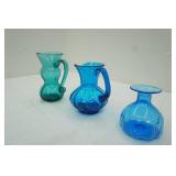 Teal Glass Pitcher, Blue Glass Pitcher, Blue Glass Bud Vase
