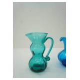 Teal Glass Pitcher, Blue Glass Pitcher, Blue Glass Bud Vase