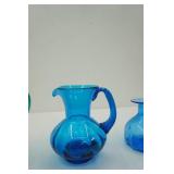 Teal Glass Pitcher, Blue Glass Pitcher, Blue Glass Bud Vase