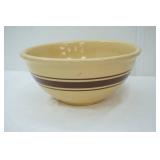 Antique Weller Pottery Yellowware Mixing Bowl w/Brown Stripes. 5.5" tall w/12" diameter