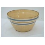 Vintage Yellowware Mixing Bowl w/Blue and White Stripes