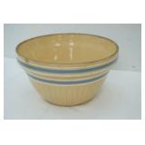 Vintage Yellowware Mixing Bowl w/Blue and White Stripes