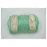 Vintage Green Satin Glaze Tree Log Pottery Planter. 7"x4"x3.5"