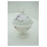 Vintage Westmoreland Milk Glass Lidded Pedestal Candy Dish 7" tall and 5.5"wide