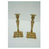 Pair of Vintage Victorian Brass Candle Stick Holders 9" tall. 4" square base