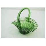 Vintage Emerald Green Fenton Art Glass Basket 6"x 4.25"x6.5" tall