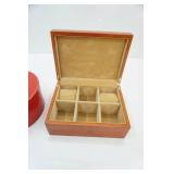 Vintage Burl Wood Finish Jewelry Box and Halston Hat Box