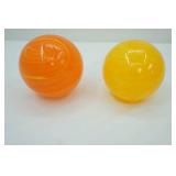 pair of large hand-blown art glass orbs