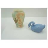 Vintage Consolidated Phoenix Glass Hummingbird and Trumpet Flower Pattern Vase, Kromex Lazy Susan for Serving Tray, Vintage KPM Berlin Porcelain Basket