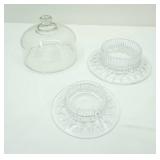 6.5" diameter glass dessert dish dome 5.5" tall, 2 glass pillar candle holders