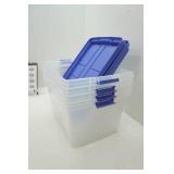 Hefty Clear Storage Totes with Blue Lids and Latching Handles (4ct)