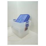 Hefty Clear Storage Totes with Blue Lids and Latching Handles (5ct) 2 totes are missing 1 handle