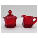 Fostoria Ruby Red Coin Glass Candy Dish and Sugar Bowl Set