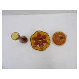 Vintage Amber Bud vase 9.25", Amber dish , Amber lidded candy dish