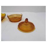 Vintage Amber Bud vase 9.25", Amber dish , Amber lidded candy dish