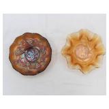 Vintage Dugan Carnival Glass "Apple Blossom" Bowl; Vintage Fenton Carnival Glass Bow