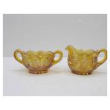 Vintage L.E. Smith Marigold Carnival Glass Creamer and Open Sugar Bowl Set. "Hobstar and Pinwheel" Pattern