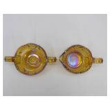 Vintage L.E. Smith Marigold Carnival Glass Creamer and Open Sugar Bowl Set. "Hobstar and Pinwheel" Pattern