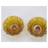 Vintage Pair of Indiana Glass Amber Gold Carnival Glass Candle Holders