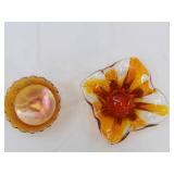 Vintage Fenton Marigold Carnival Glass Iridescent Compote DIsh; Art Glass Transparent Orange Hand-Blown Bowl