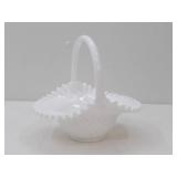 Fenton Hobnail Milk Glass Bride Basket with a Ruffled Edge