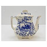 Antique English Ironstone Teapot with Blue and White Transferware 