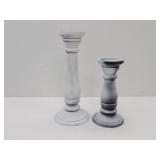 Pair of Black & White Wood Pillar Candle Holders