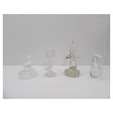 Vintage Anna Hutte Bleikristall Bird Candle Holder, Glass Owl Figurine, Cambridge Glass Flying Bird Flower Frog, Glass Duck