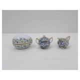 Limoges France Egg Shaped Trinket Box, Lefton Creamer and Sugar