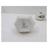 Adams England Ironstone Sugar Bowl, Blue & White Asian Inspired Round Candy Dish, Vintage Homer Laughlin Sugar in the "Lotus Hair" Pattern