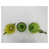 Vintage Italian Olive Green Art Glass Candy Dish Bowl, Vintage L.E. Smith Moon & Stars Green Glass Pedestal Compote Dishes 2ct, and Glass Goose