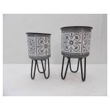 Set of MDR Trading Inc. White Washed Geometric Patterned Metal Planters