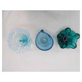 Murano Glass Teardrop Bowl, Fenton Compote Blue Dolphin Base, Blue Art Glass Bowl "bullicante" design