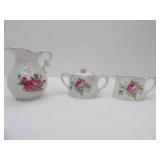 Vintage Japan Rose Pitcher, Lefton Sugar Container and Creamer